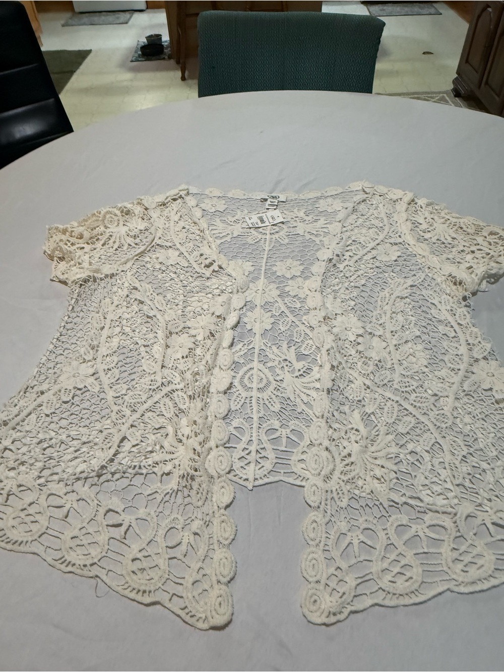 Cato Cream Crochet Lace Short Sleeve Open Cardigan